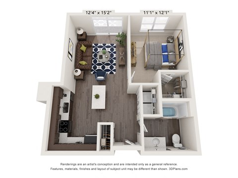 Floor plan for 1 bed, 1 bath, 710 sqft